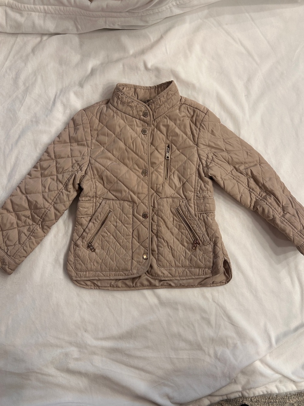 Zara Quilted Puffer Jacket in Taupe